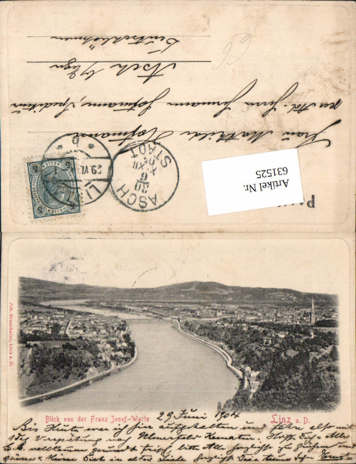 631525,Linz an der Donau Blick v.d. Franz Josef Warte Stp. Asch Stadt 1904