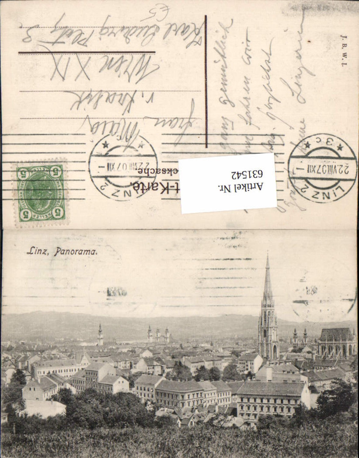 631542,Linz an der Donau Panorama Kirche 1907