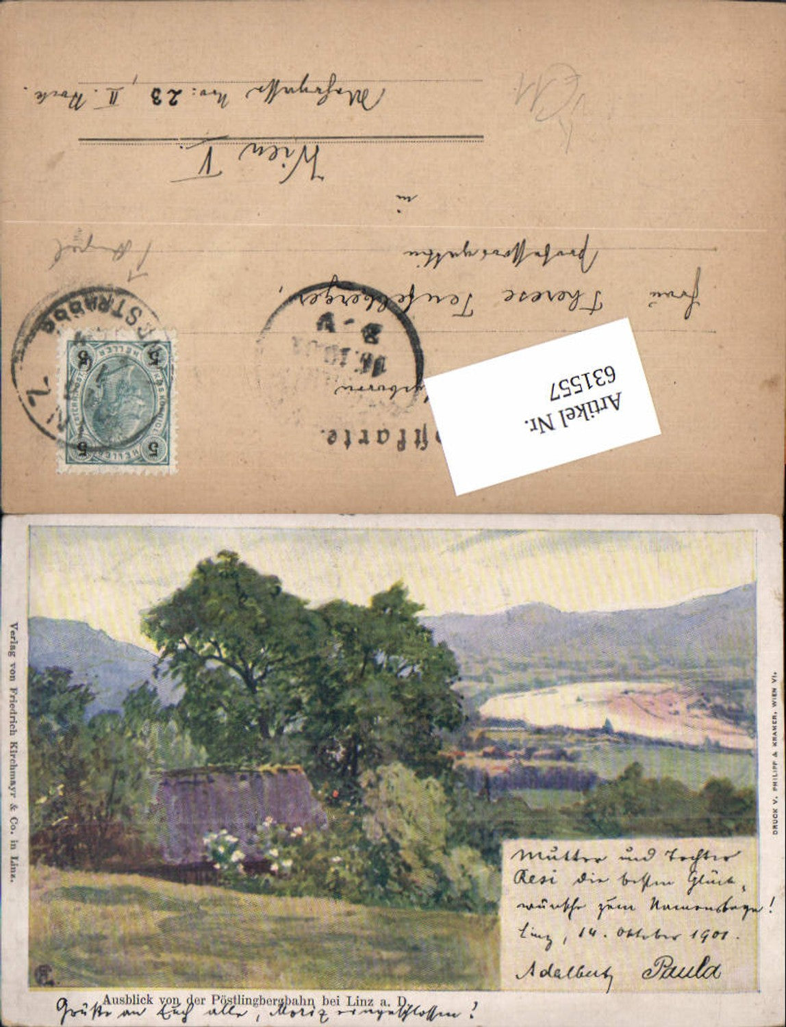 631557,tolle Lithographie Hans Christiansen Linz an der Donau Pöstlingberg Puchenau