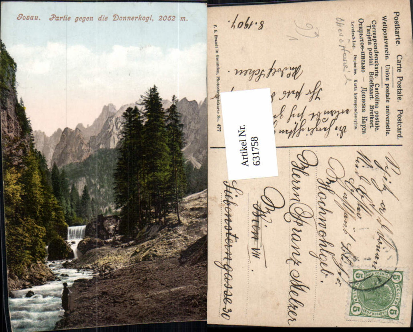 631758,Gosau Partie geg. d. Donnerkogl pub F. E. Brandt 477