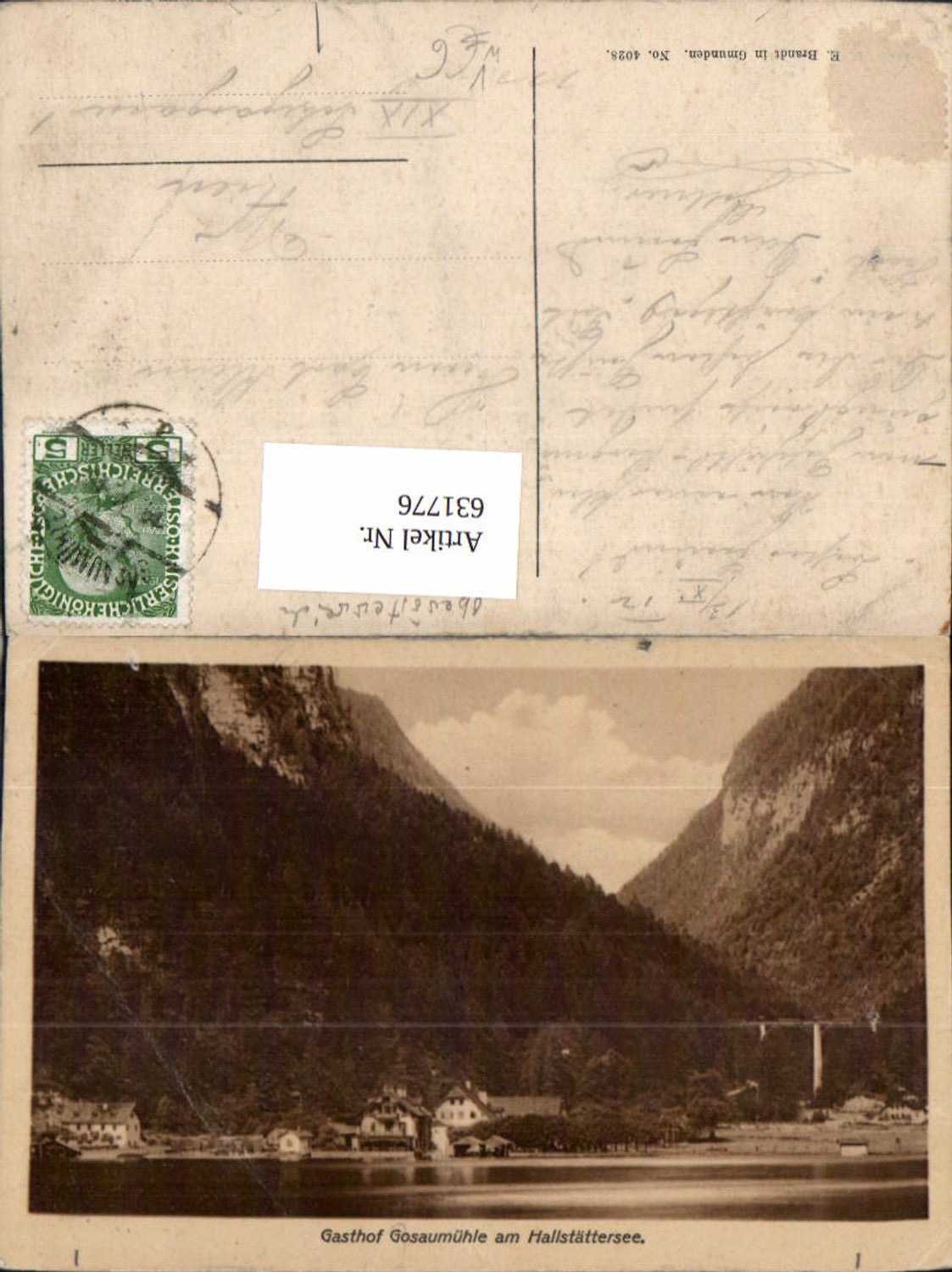 631776,Hallstatt Gasthof Gosaumühle a. Hallstättersee pub F. E. Brandt 4028