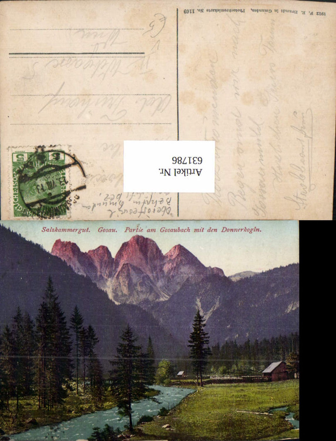 631786,Gosau Salzkammergut Partie a. Gosaubach m. d. Donnerkogln pub F. E. Brandt 1169