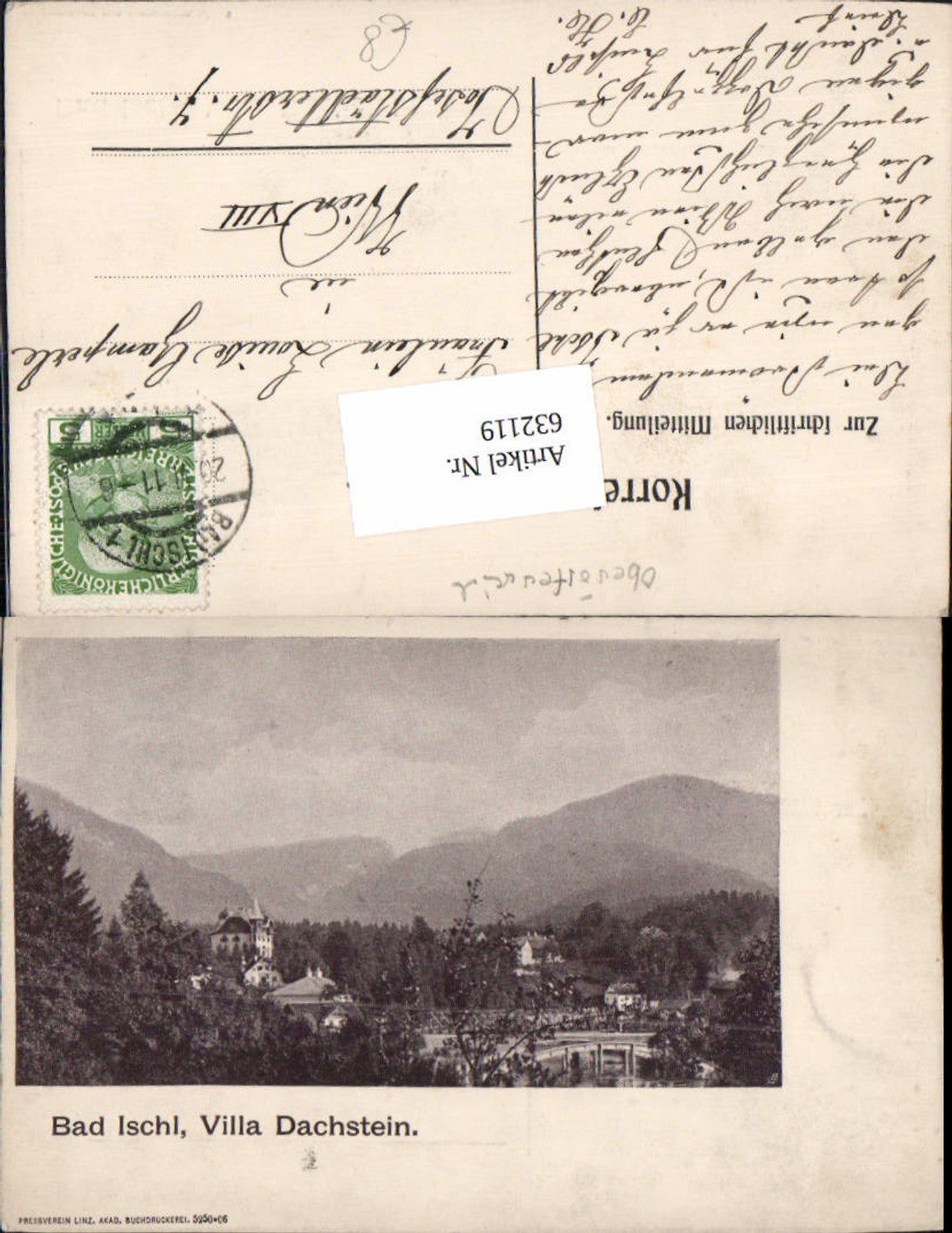 632119,Bad Ischl Blick auf Villa Dachstein 1911