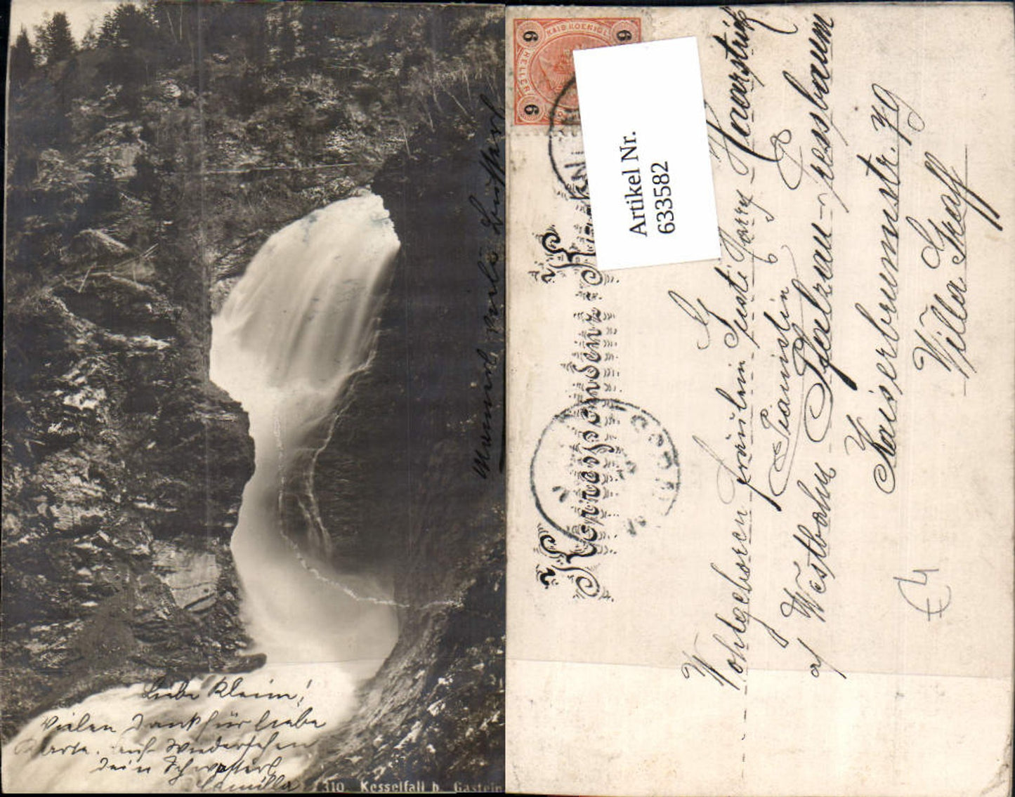 633582, great photo postcard Bad Gastein Bad Gastein Kesselfall near Pressbaum Pfalzau