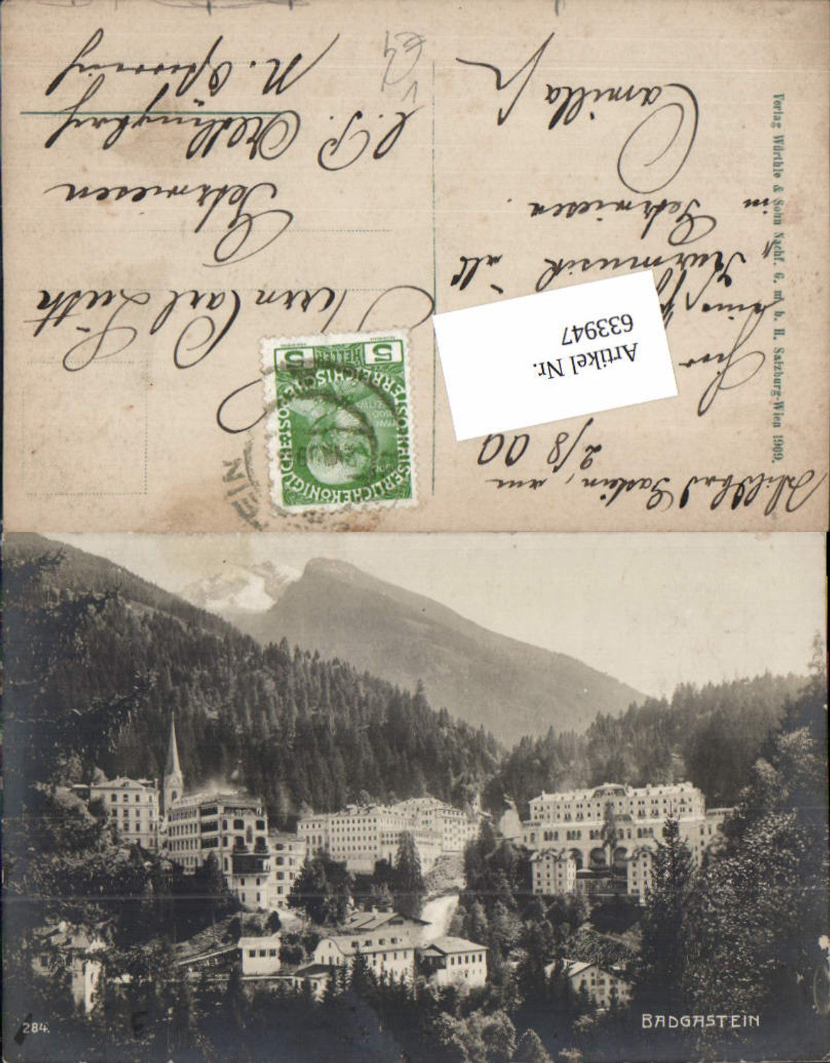 633947, Photo postcard Bad Gastein Badgastein pub Würthle 284