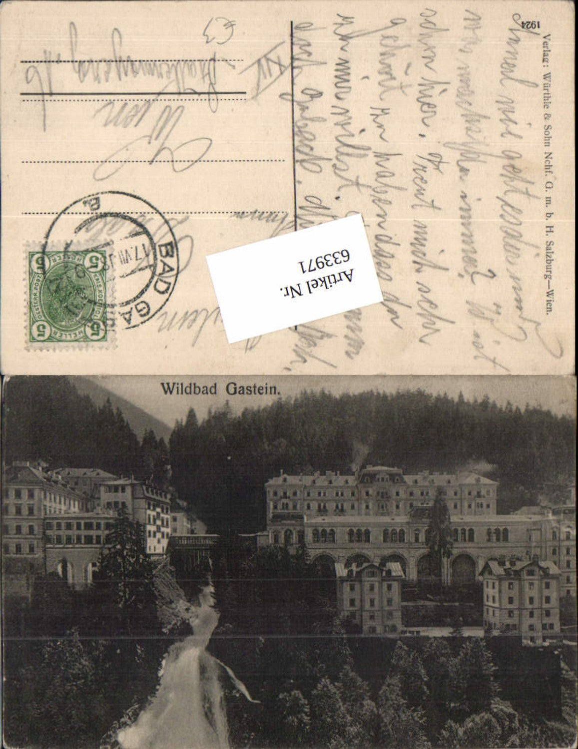 633971, Bad Gastein Badgastein Hotel Austria Straubinger pub Würthle 1924