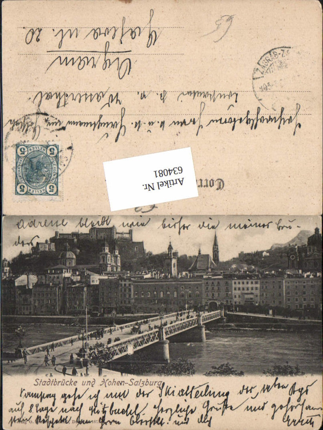 634081,Salzburg Stadt Brücke Staatsbrücke Stadtbrücke n. Agram Zagreb Stp.