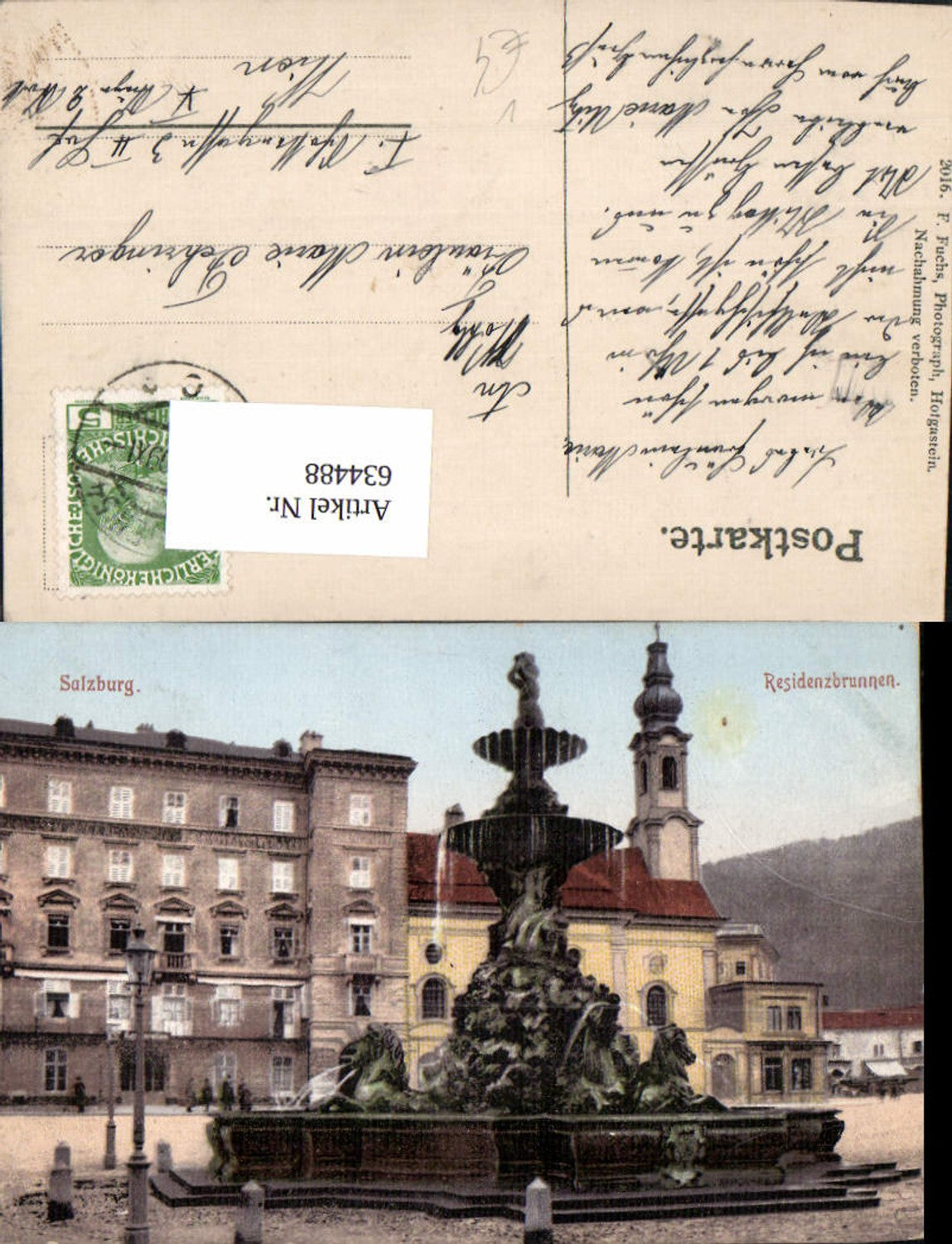 634488,Salzburg Residenzbrunnen Brunnen pub F. Fuchs 2016