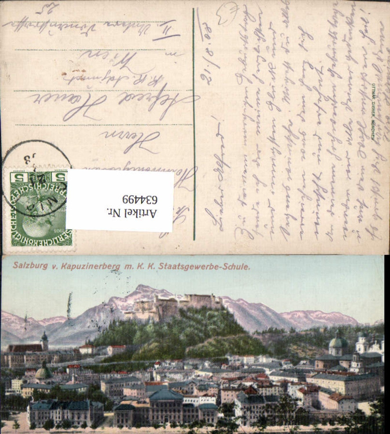 634499,Salzburg v. Kapuzinerberg m. K.K. Staatsgewerbe-Schule
