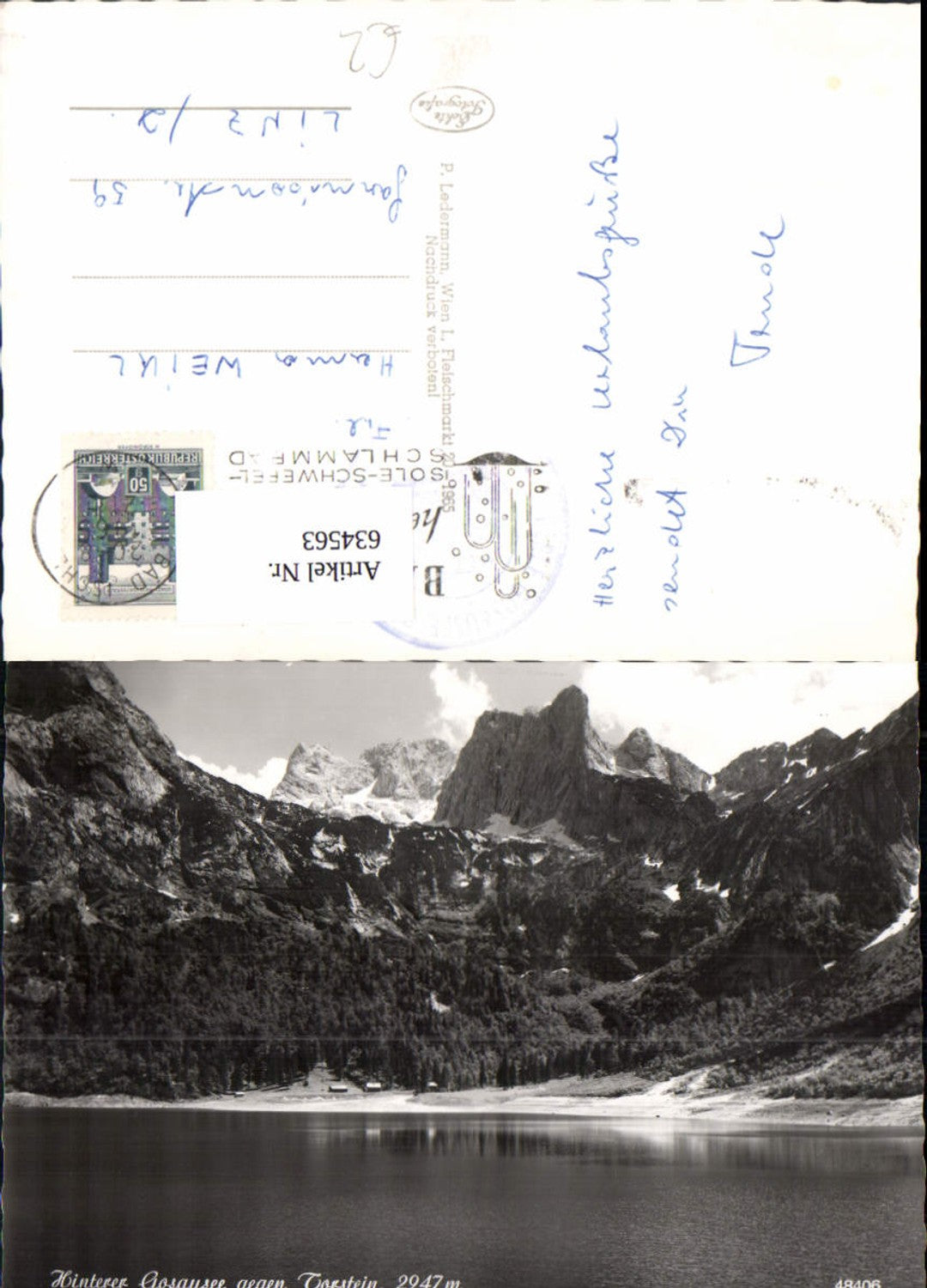 634563,Foto Ak Hinterer Gosausee geg. Torstein Gosau