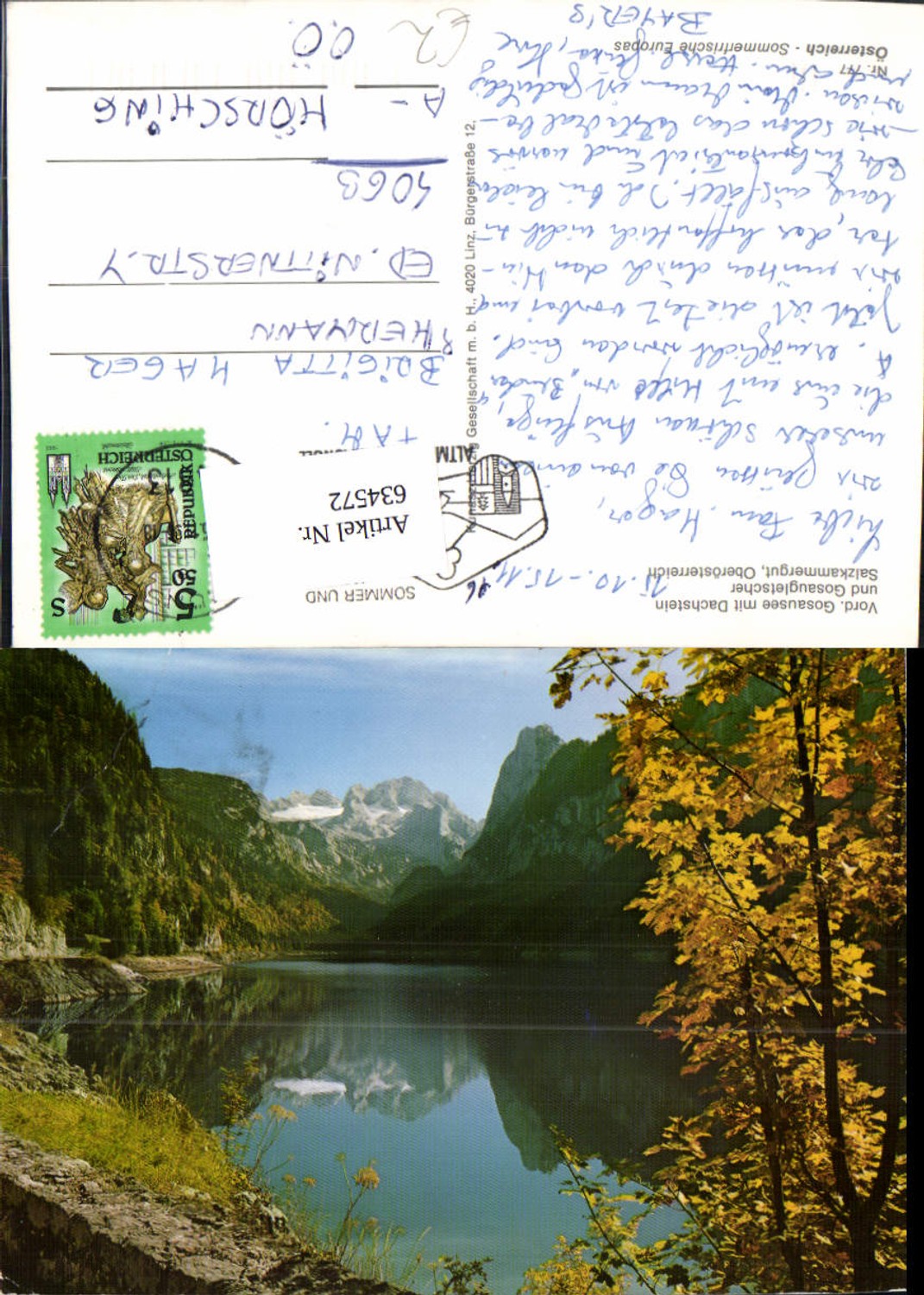 634572,Vorderer Gosausee m. Dachstein u. Gosaugletscher Gosau