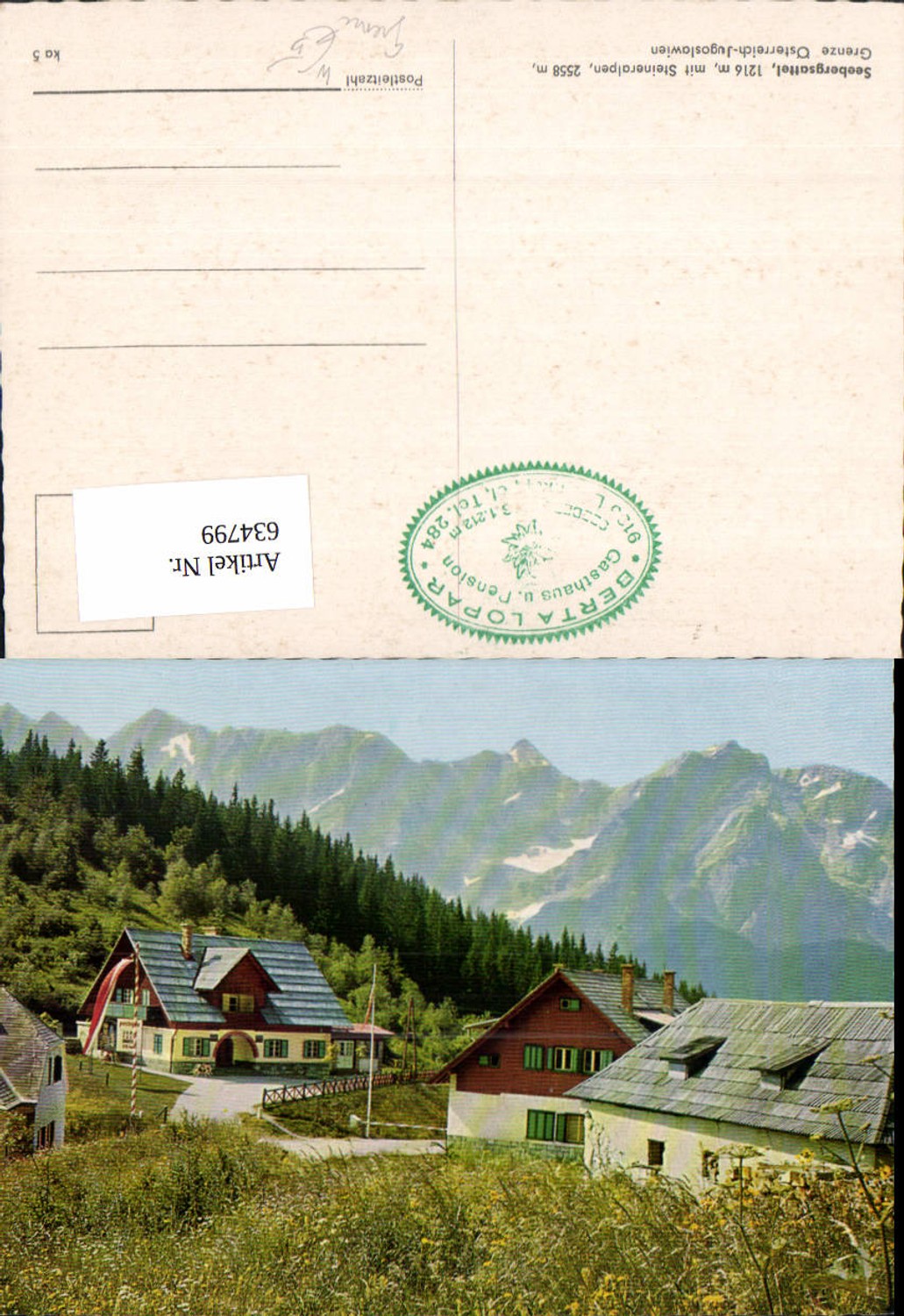 634799,Seebergsattel m. Steineralpen Eisenkappel-Vellach Grenze Staatsgrenze