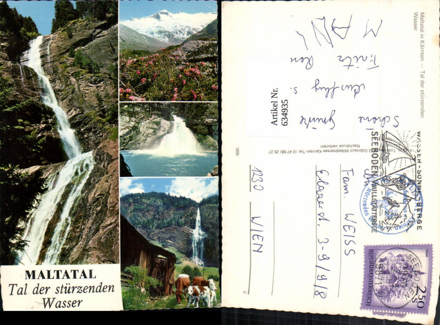 634935,Mehrbild Ak Maltatal Malta Kärnten Wasserfall Wassermühle Rinder Fallbach-Wasserfall
