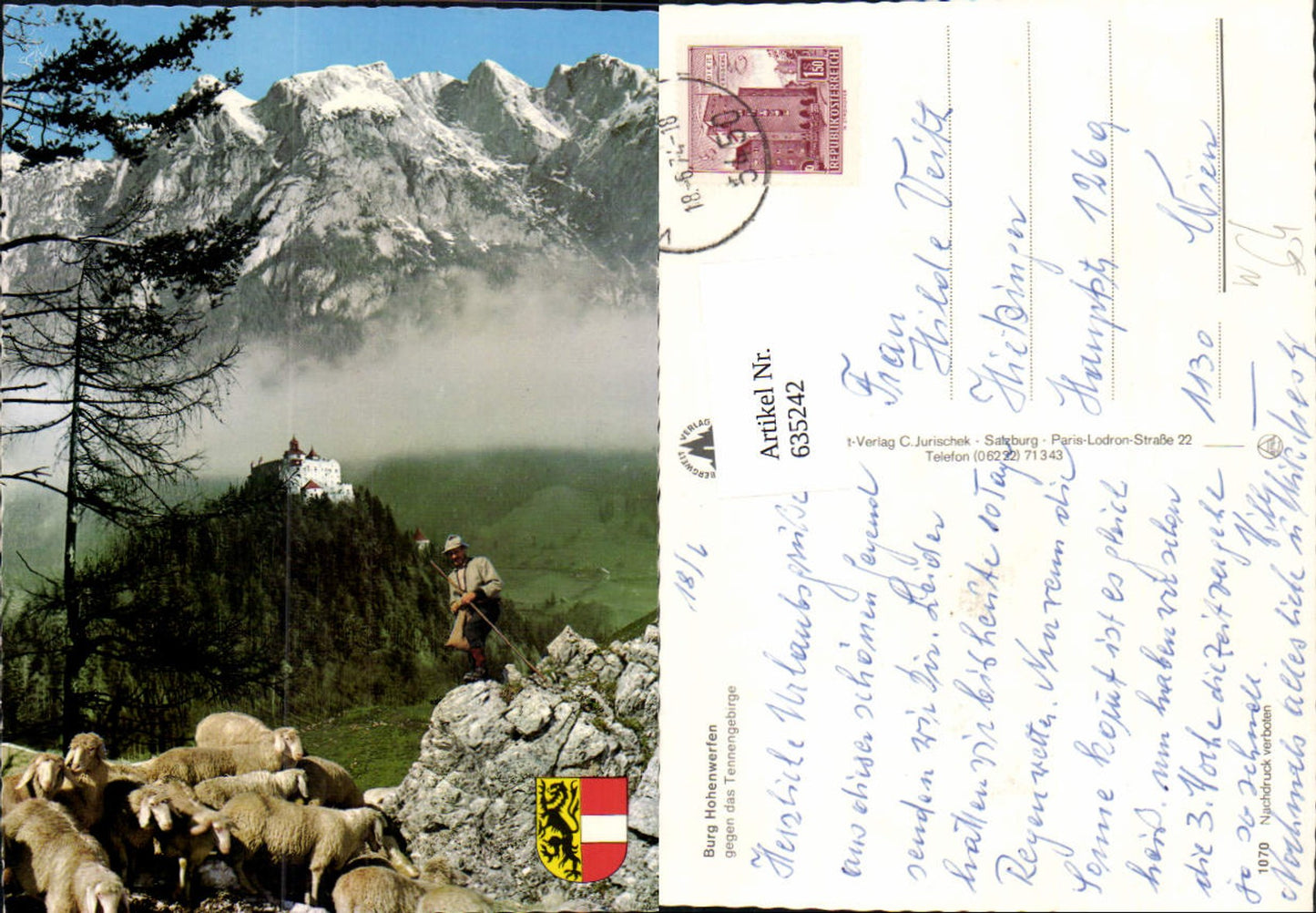 635242, photomontage Werfen Castle Hohenwerfen opposite the Tennengebirge sheep shepherd shepherd