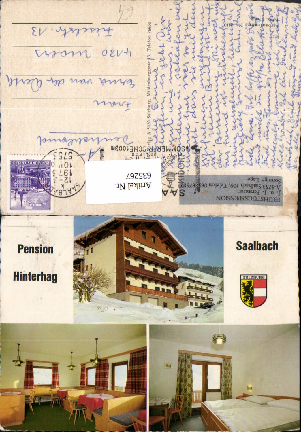 635267,Mehrbild Ak Saalbach-Hinterglemm Frühstückspension Hinterhag Winter u. Innen