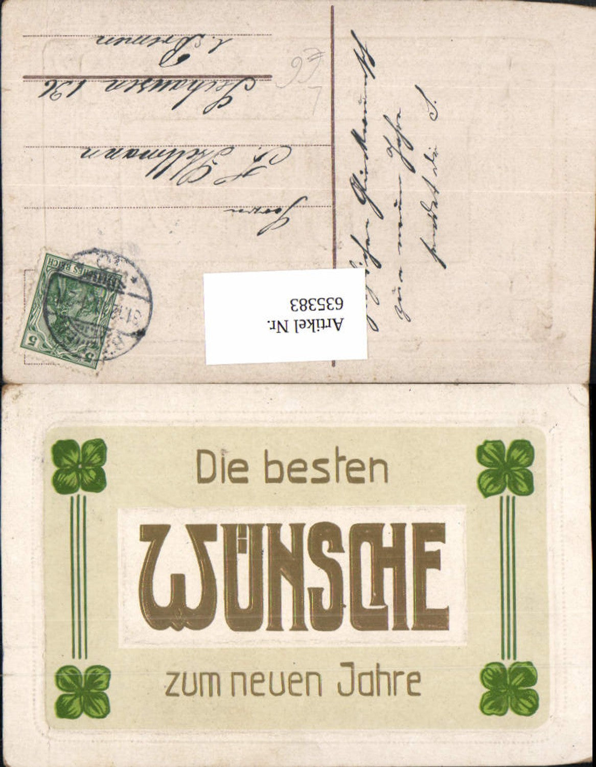 635383,Jugendstil Präge Lithographie Neujahr Klee Kleeblatt