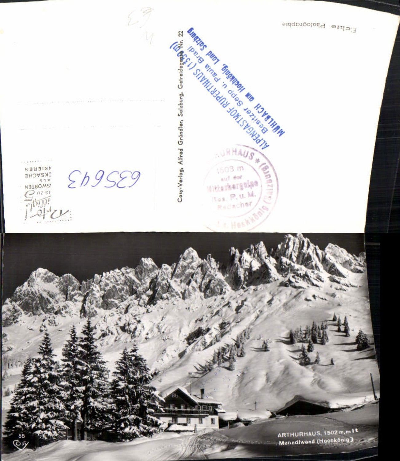635643, Photo Ak Mühlbach am Hochkönig Arthurhaus m. Manndlwand Winter view