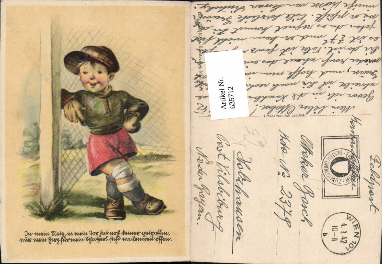 635712,Künstler Ak Bub Junge Fußball Tor Sport Text pub Emil Köhn 1830