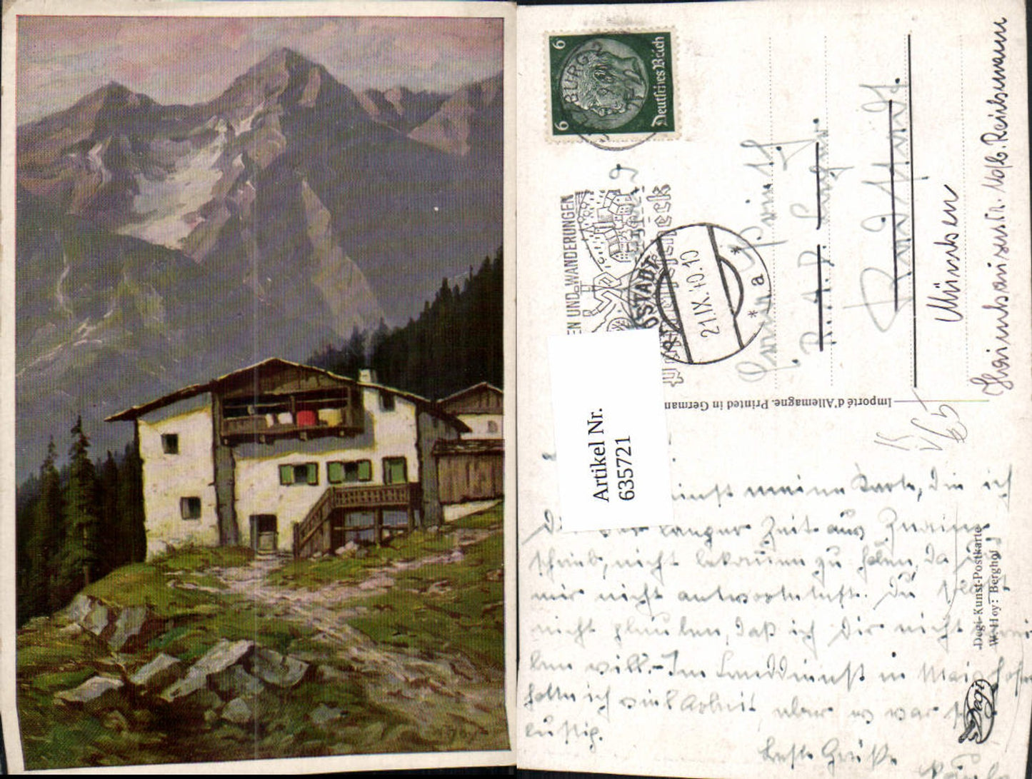635721,Künstler Ak W. Hoy Berghof Bergkulisse pub Degi