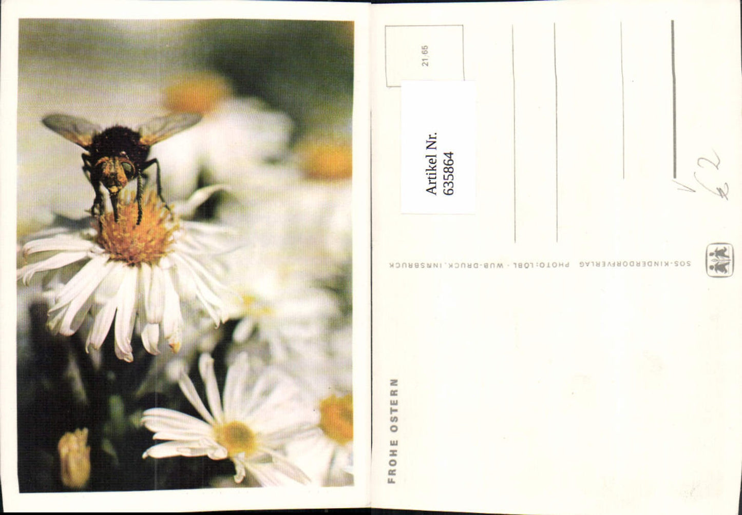 635864,Künstler Ak Bienen auf Blume Margeriten Frohe Ostern pub SOS Kinderdorf 21/65