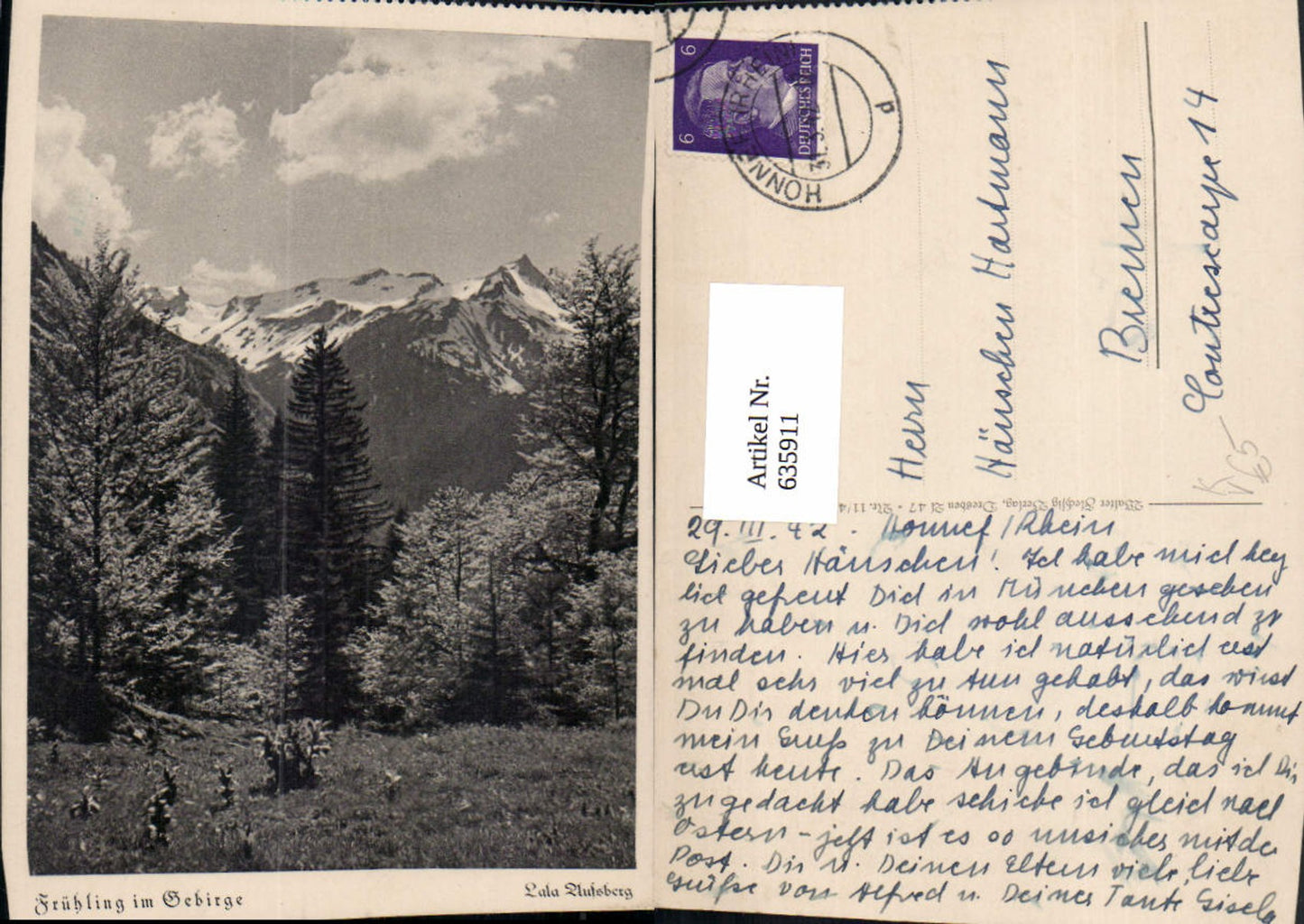635911, Artist AK Spring in the Mountains Landscape pub Walter Flechsig 11/40 IT