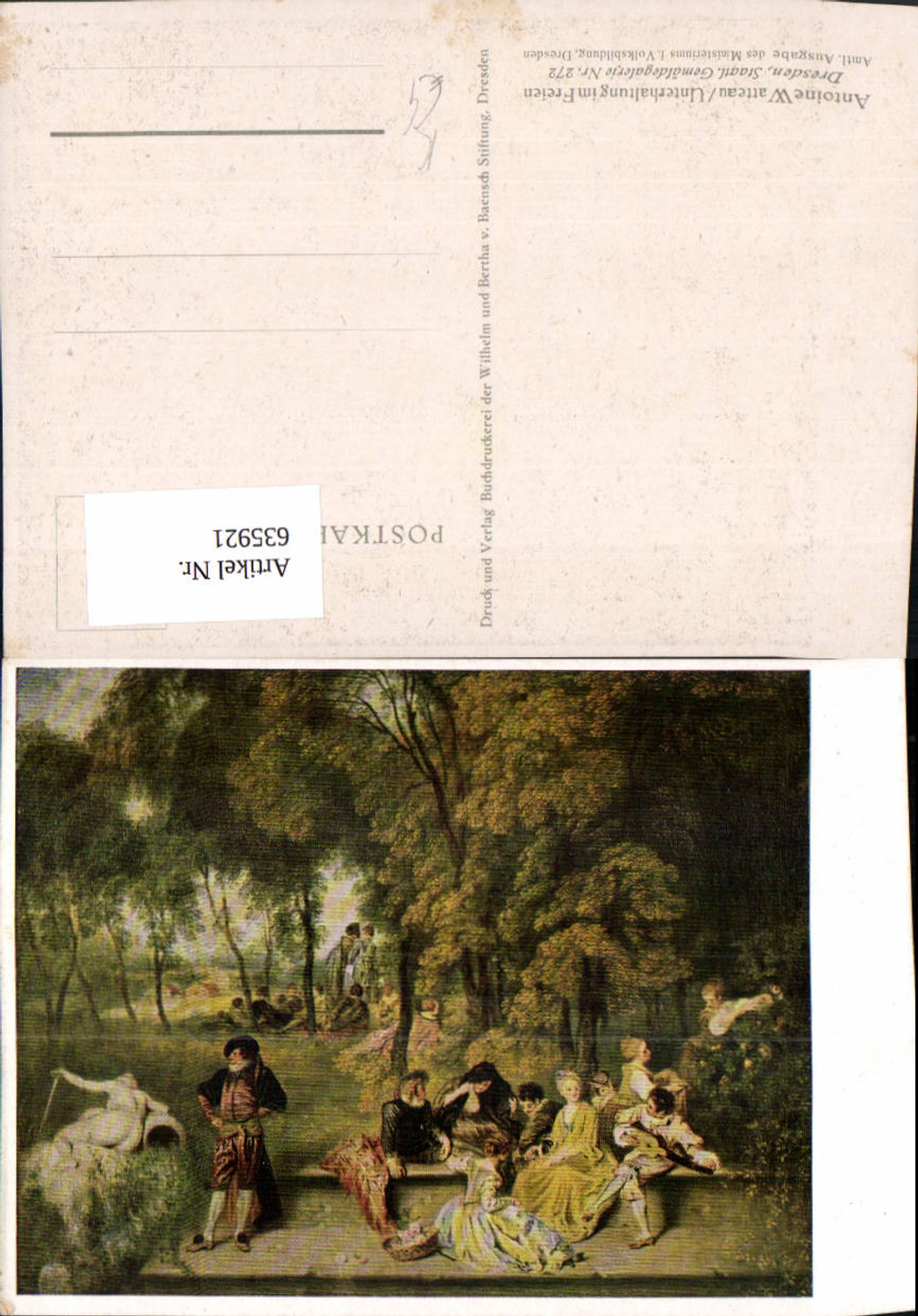 635921,Künstler Ak Antoine Watteau Unterhaltung im Freien