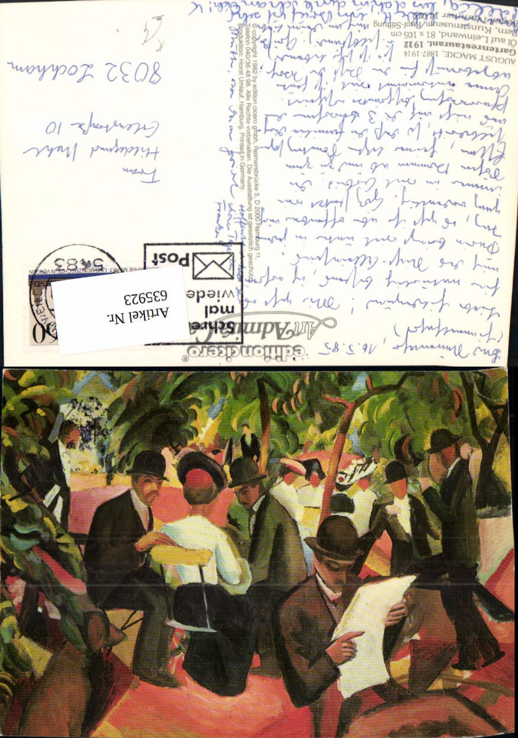 635923,Künstler Ak August Macke Gartenrestaurant Lesen