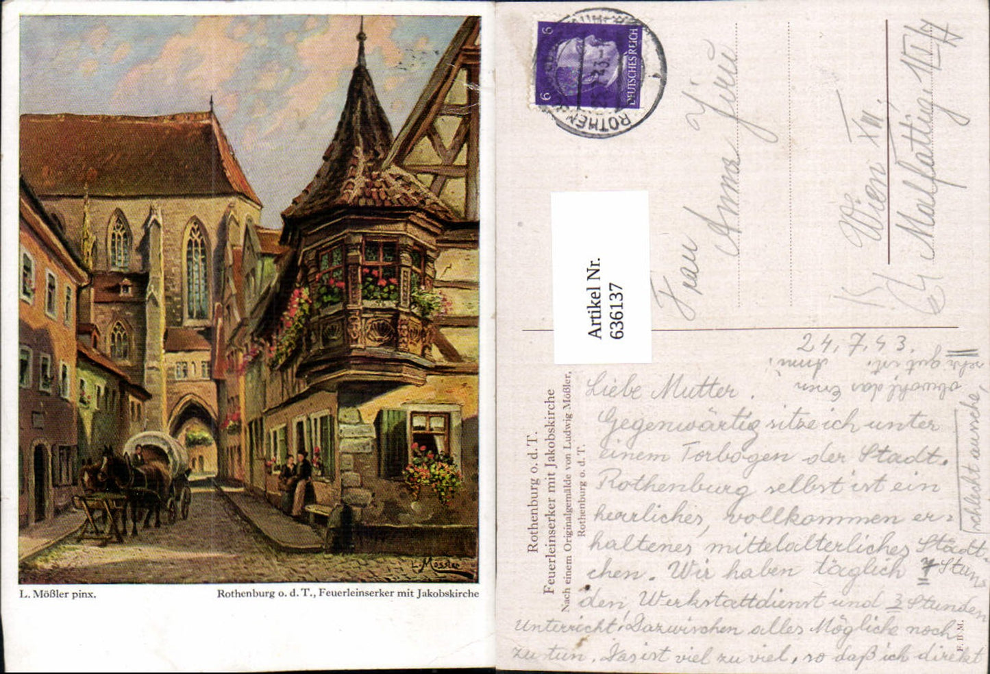 636137,Künstler Ak Ludwig Mößler Rothenburg ob der Tauber Feuerleinserker m. Jakobskirche