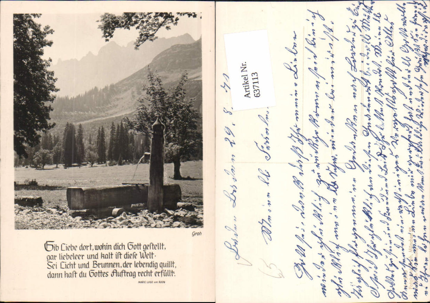 637113,Fotokunst Groh 5883 Brunnen Berglandschaft Marie Luise v. Roon Spruch