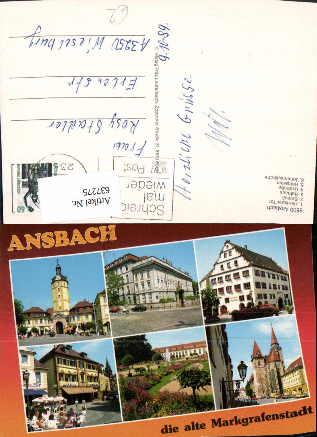 637275,Mehrbild Ak Ansbach Herrieder Tor Schloss Rathaus Uzstraße