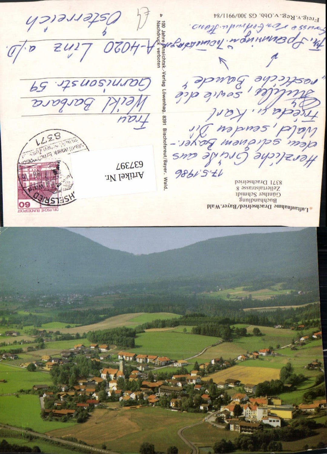 637397,Luftbild Drachselried Bayer. Wald Teilansicht