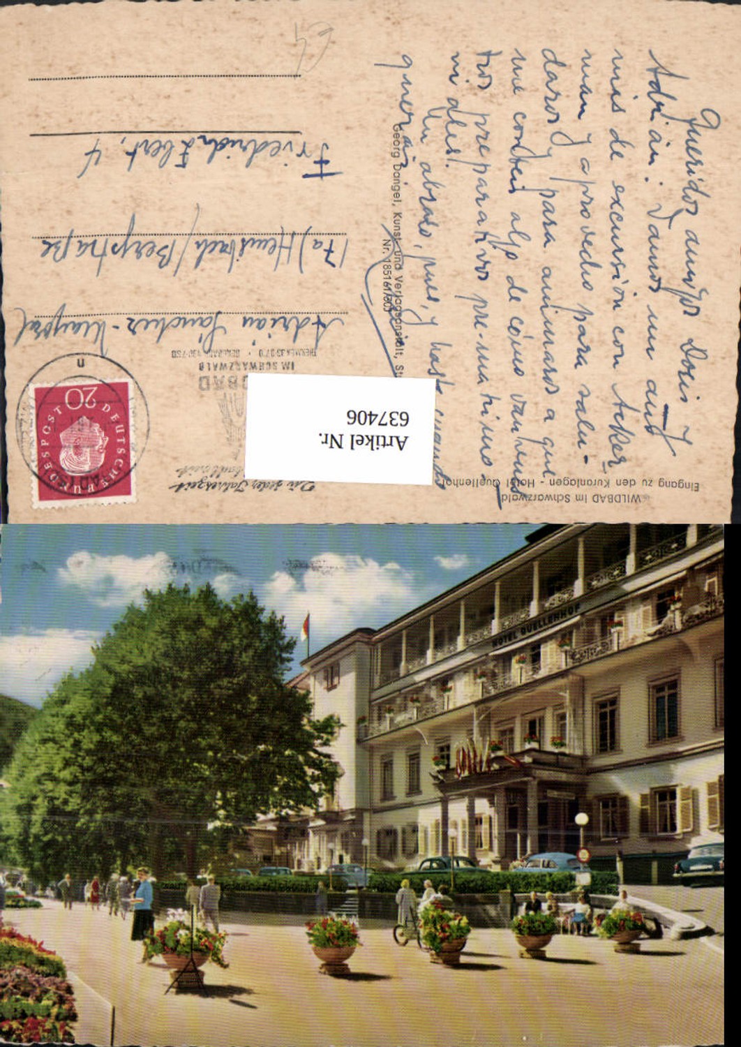 637406,Wildbad i. Schwarzwald Eingang Kuranlagen Hotel Quellenhof VW Käfer