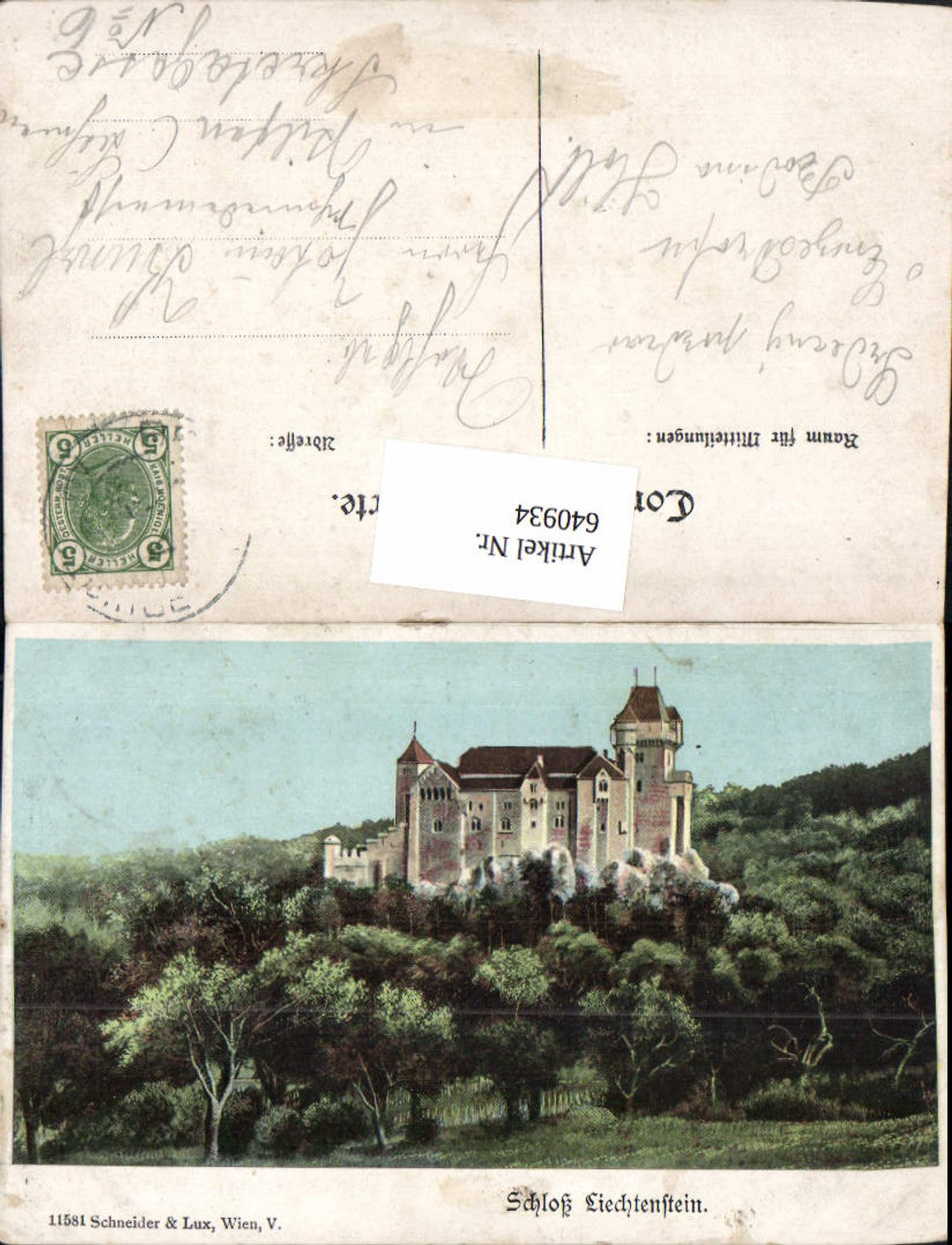 640934,Lithographie Schloß Liechtenstein b. Mödling pub Schneider & Lux 11581