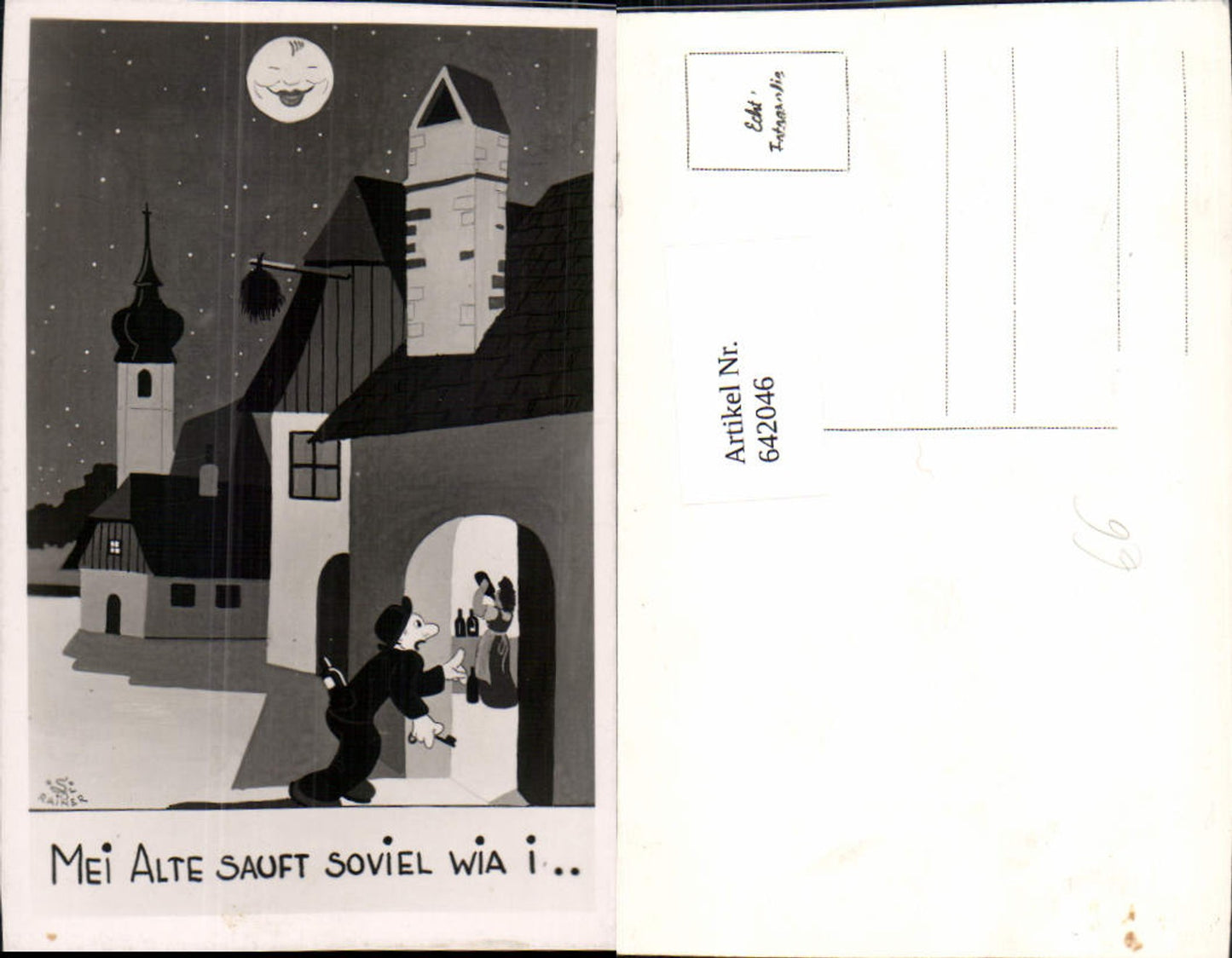 Scherz Humor Alkohol Trinkerhumor Ginzing Mond Mondgesicht Wein Heuriger RAINER sign.