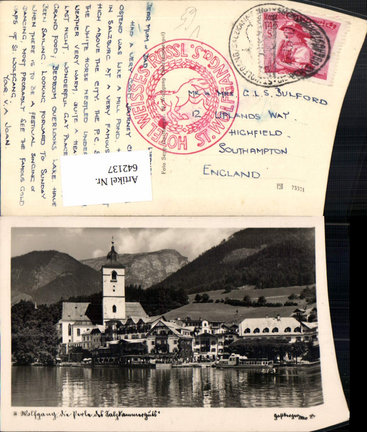 642137,Foto Ak St Wolfgang im Salzkammergut Ansicht pub Gastberger