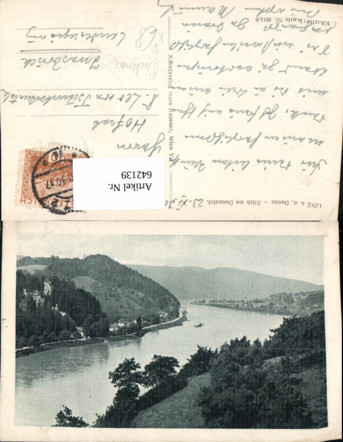 642139,Künstler Ak Puchenau Linz a. d. Donau Blick ins Donautal