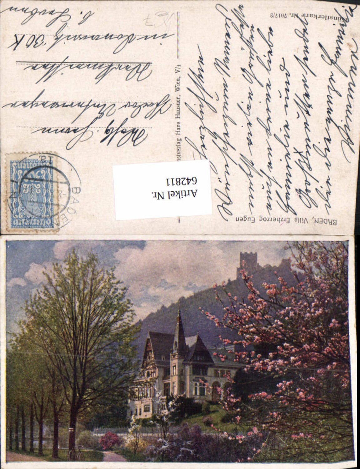 642811,Künstler AK Baden bei Wien Villa Erzherzog Eugen Helenental pub Hans Hausner 7017/2