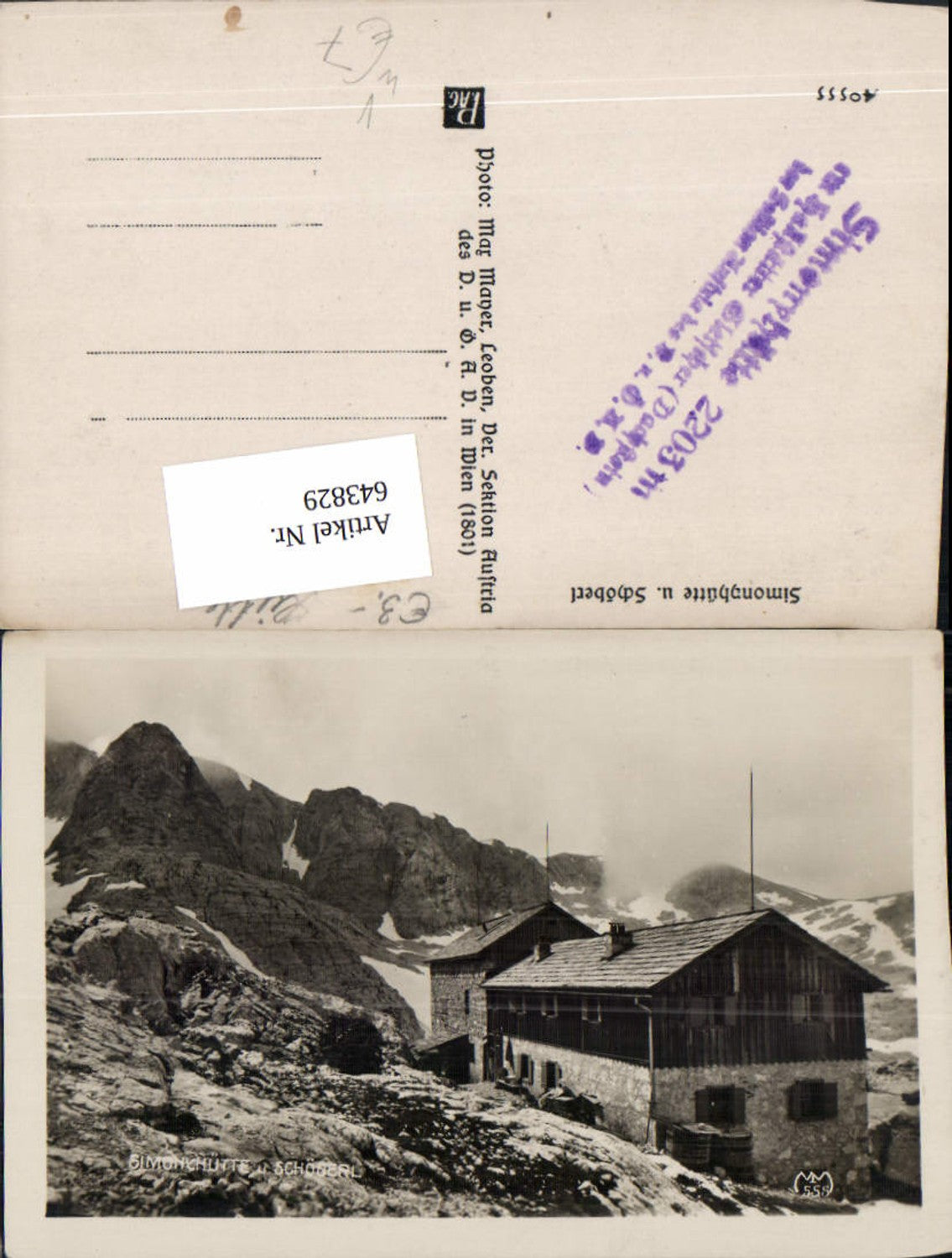 643829,Simonyhütte bei Gosau Schöberl Dachstein Hallstatt pub Max Mayer Leoben 555