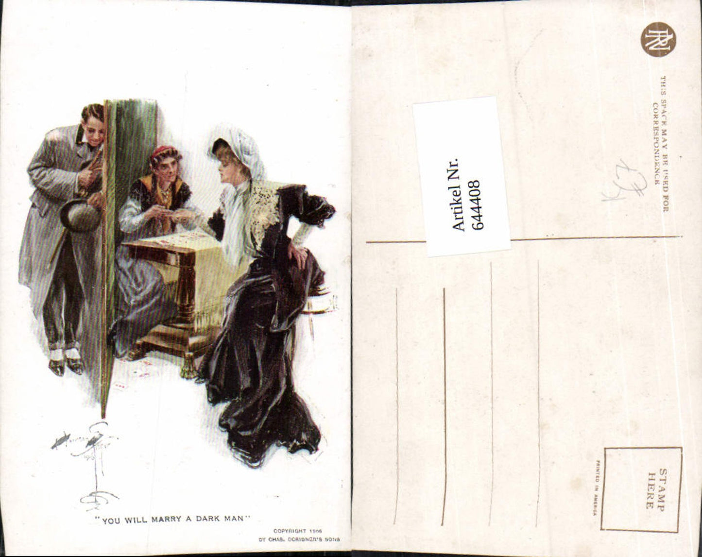644408, Artist AK Harrison Fisher Fortune Telling Fortune Teller Palm Reading pub Reinthal & Newman