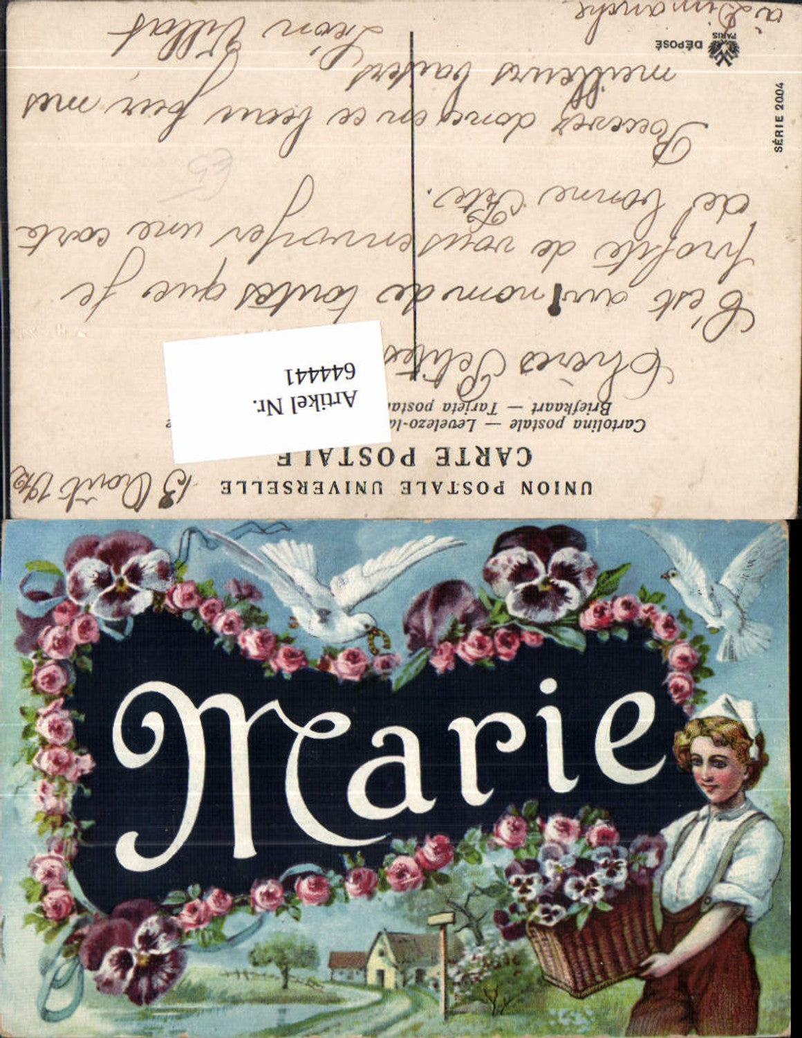 644441,Allegorie AK Namens AK Marie Tauben Veilchen Frau