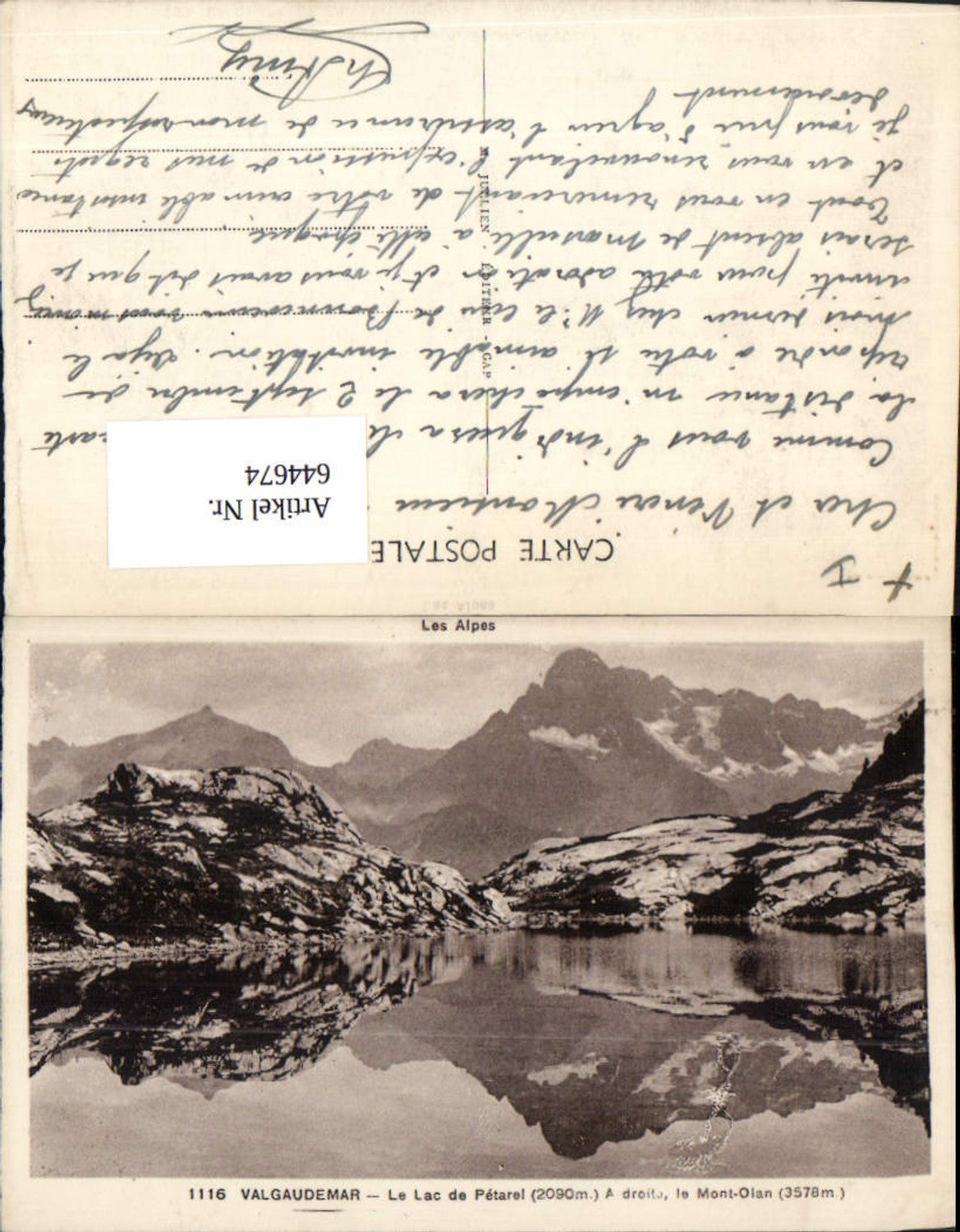 644674,Hautes Alpes Valgaudemar La Chapelle Lac de Petarel