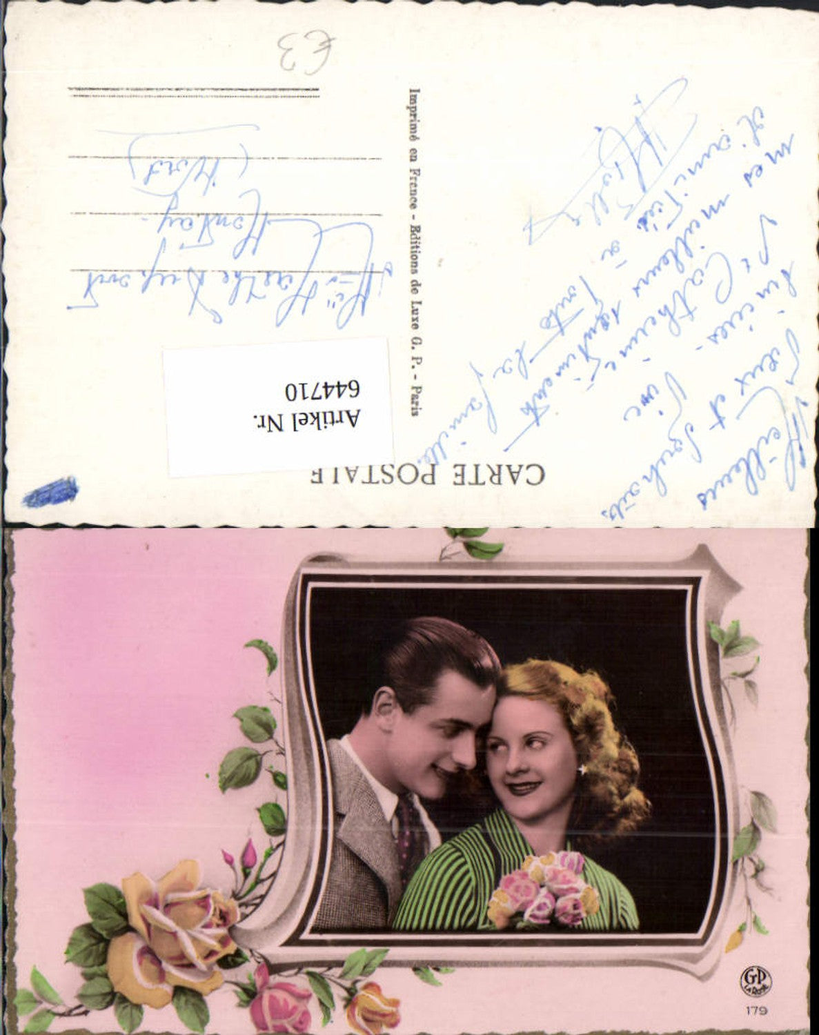 644710, Photo-AK Love Portrait Woman Man Couple Roses Photomontage