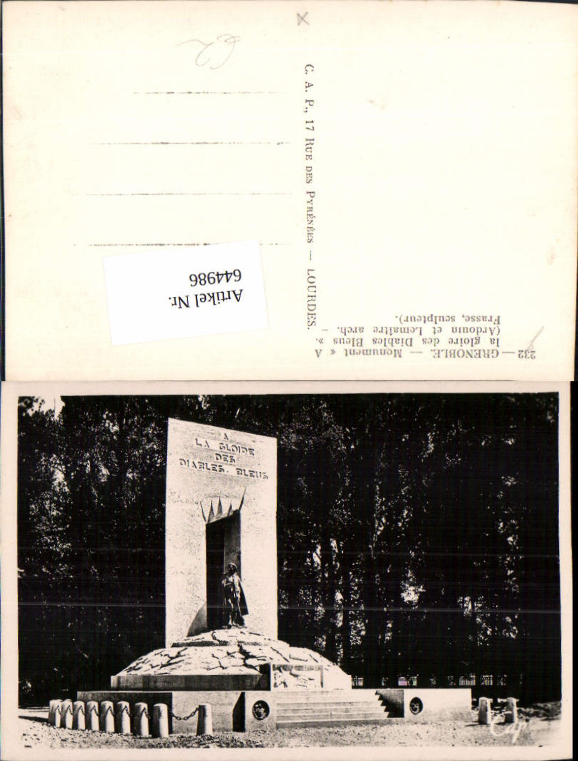 644986,Grenoble Isere Monument la gloire des diables bleus