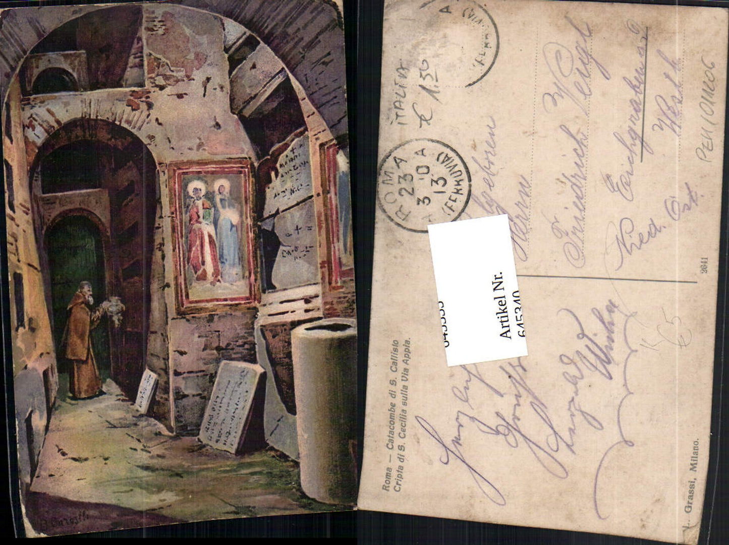 645340,Künstler AK L. Grassi Roma Rom Mönch Catacombe Katakomben Cripta S. Cecilia sulla vi appia