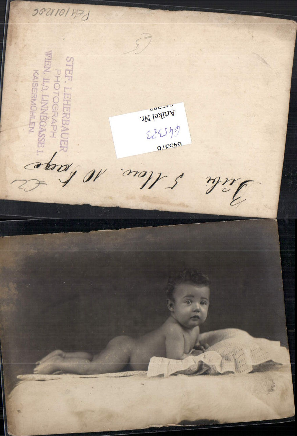 Photo-AK Child Baby on belly pub Stefan Leherbauer Vienna Kaisermühlen Donaustadt