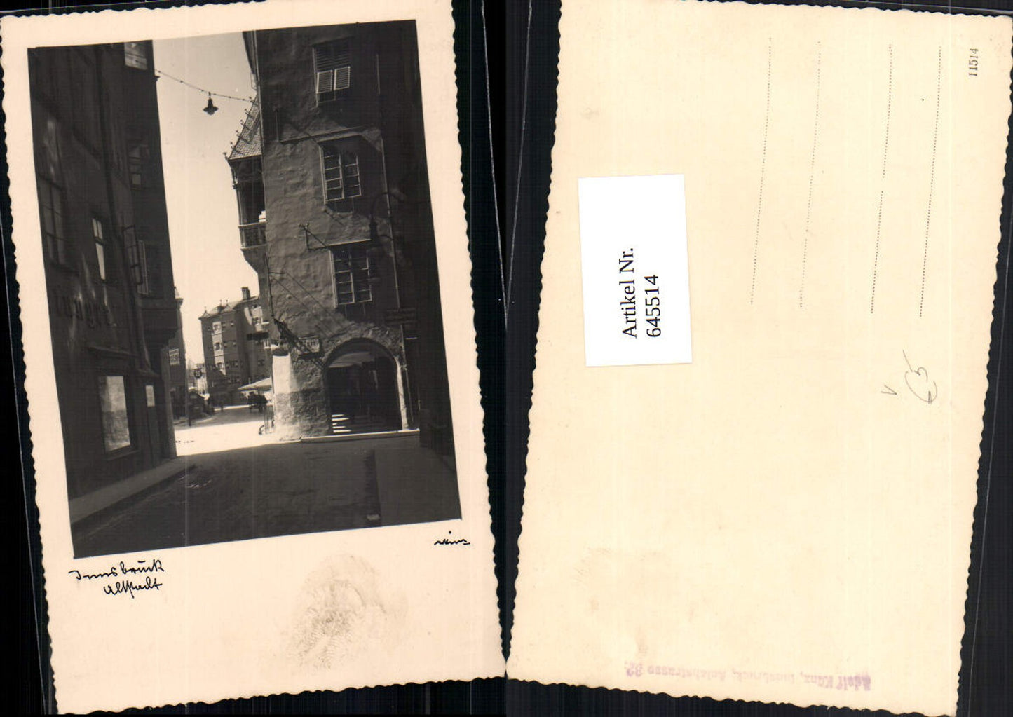 645514,Foto-AK Fotokunst Adolf Künz Innsbruck Altstadt Straßenansicht Pfarrgasse