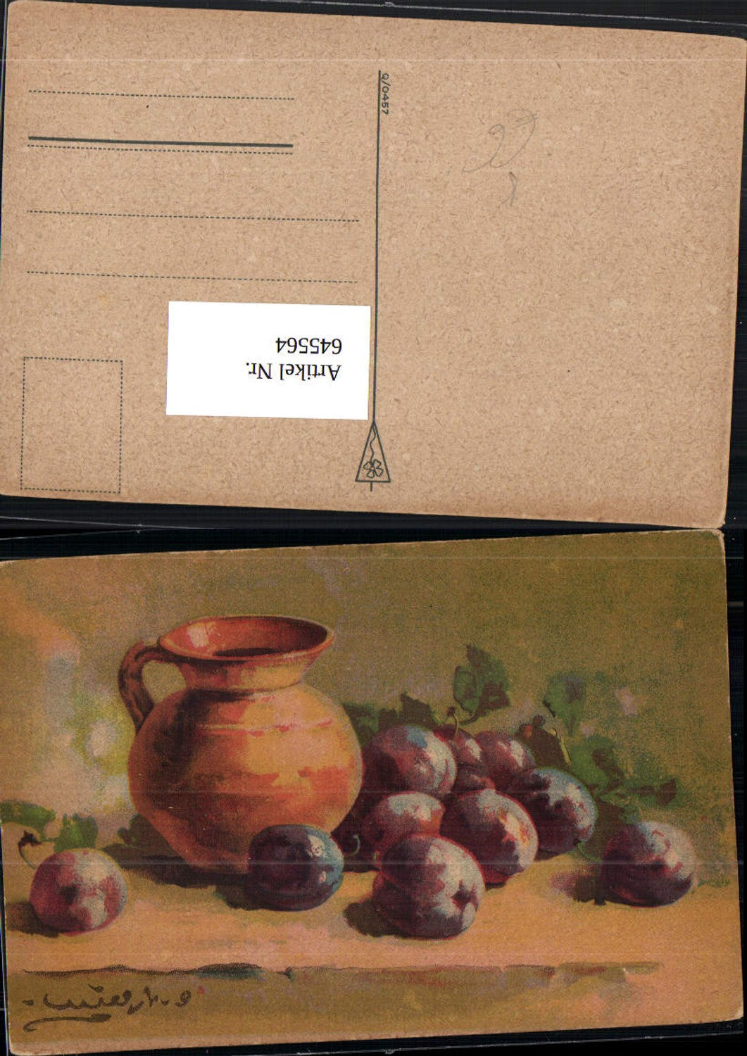 545564,Künstler AK Catharina Klein Stillleben Pflaumen Krug Obst