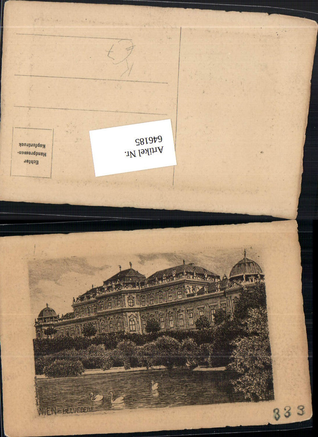 646185,Künstler Radierung Carl Jander Berlin Wien Belvedere Schwäne Schwan handpressen Kupferdruck