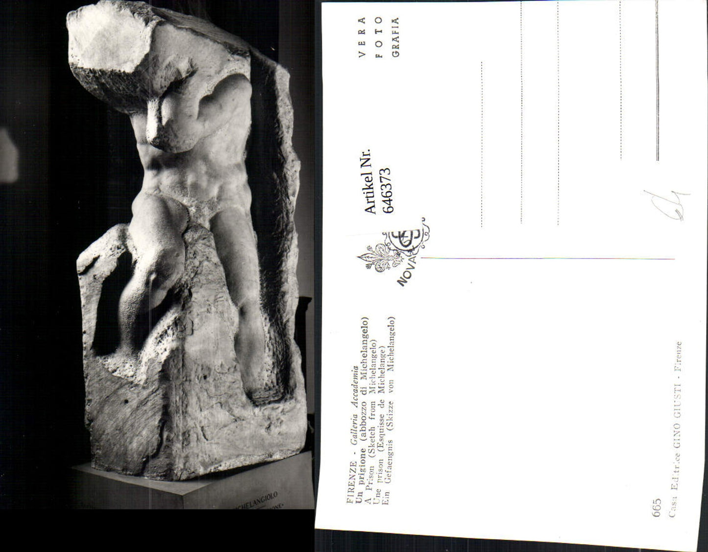 646373,Skulptur Firenze Un prigione Ein Gefängnis Skizze v. Michelangelo