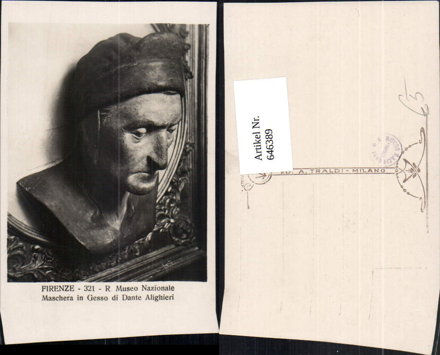 646389,Plastik Maschera in Gesso di Dante Alighieri Firenze R. Museo Nazionale